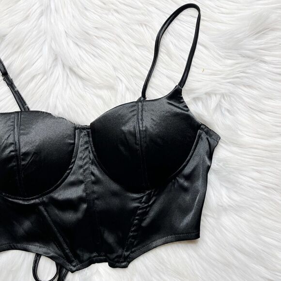 SHEIN Boned Lace Up Bustier Cropped Top Black Size 2 - Picture 1 of 5